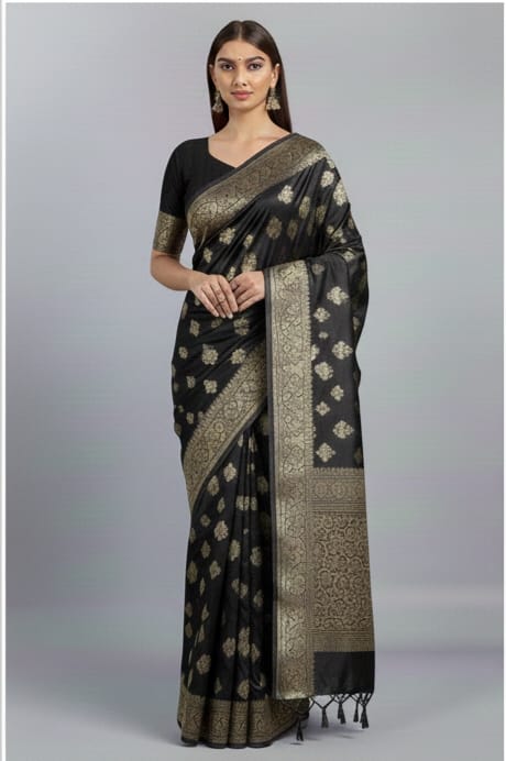 Elegant Silk Saree With Rich Zari Border