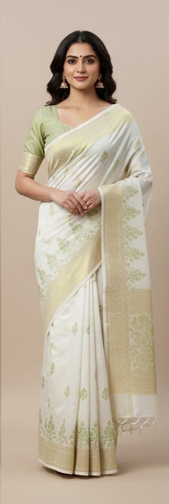 Handloom Woven White Saree With Traditional Pattern