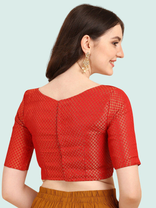 Women Red Brocade Silk Blouse | Festive Wear | Short Sleeve Blouse