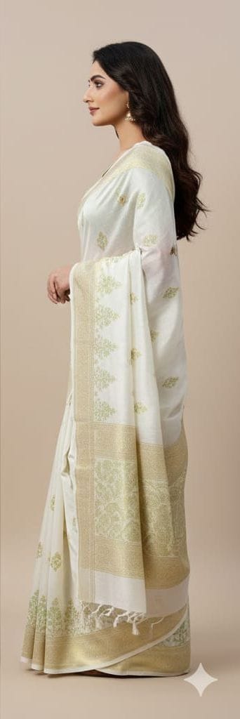 Handloom Woven White Saree With Traditional Pattern